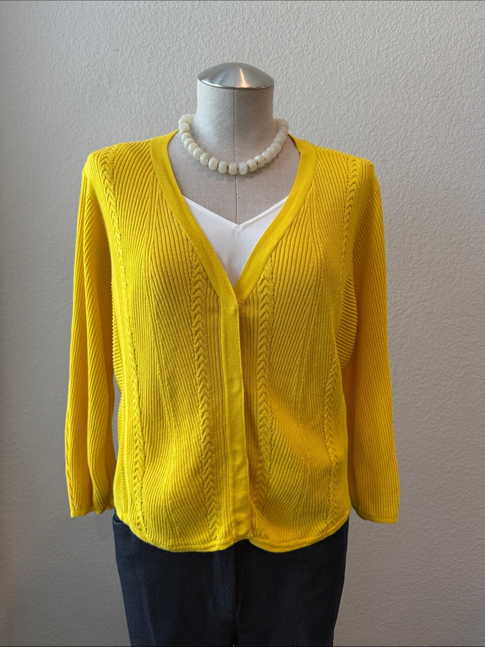 CAbi Sunny Yellow V-Neck Knit Cardigan